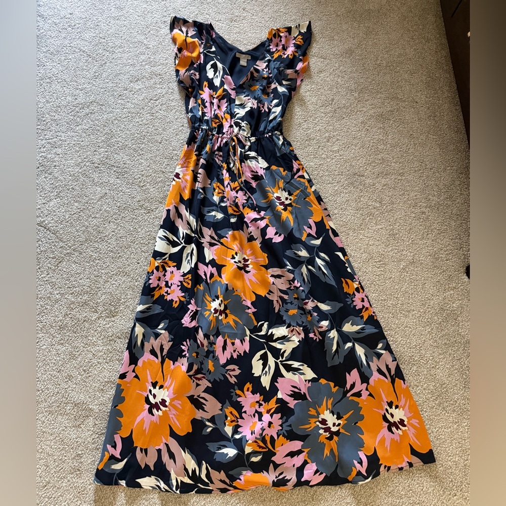H&M Navy Maxi Dress with Orange & Pink Floral Print